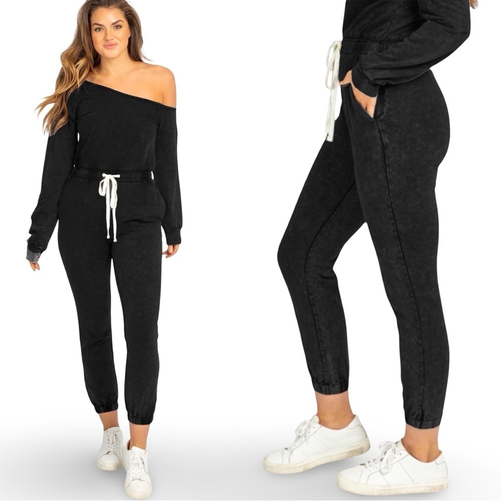Le Lis Off-the-Shoulder Sweatshirt Jumpsuit Romper | Luxe Cotton Blend | M - Picture 14 of 15